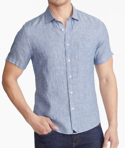 Wrinkle-Resistant Short-Sleeve Linen Valente Shirt Blue | UNTUCKit