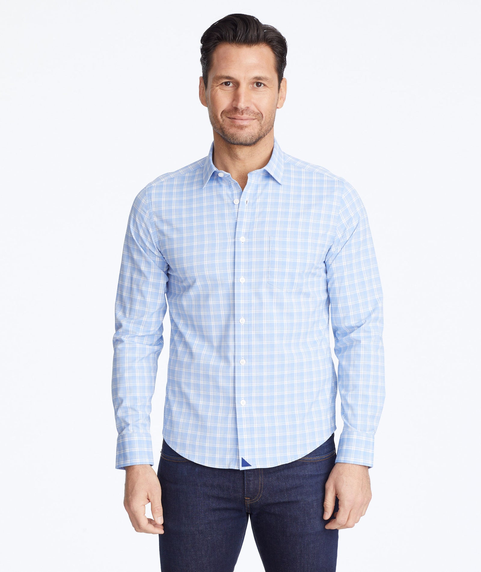 Wrinkle-Free Performance Zonte Shirt Light Blue & White Check | UNTUCKit