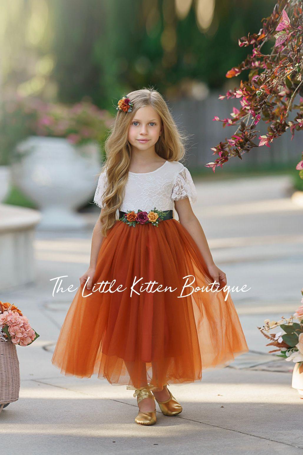 Fall Inspired Burnt Orange short sleeve flower girl dress – The Little ...