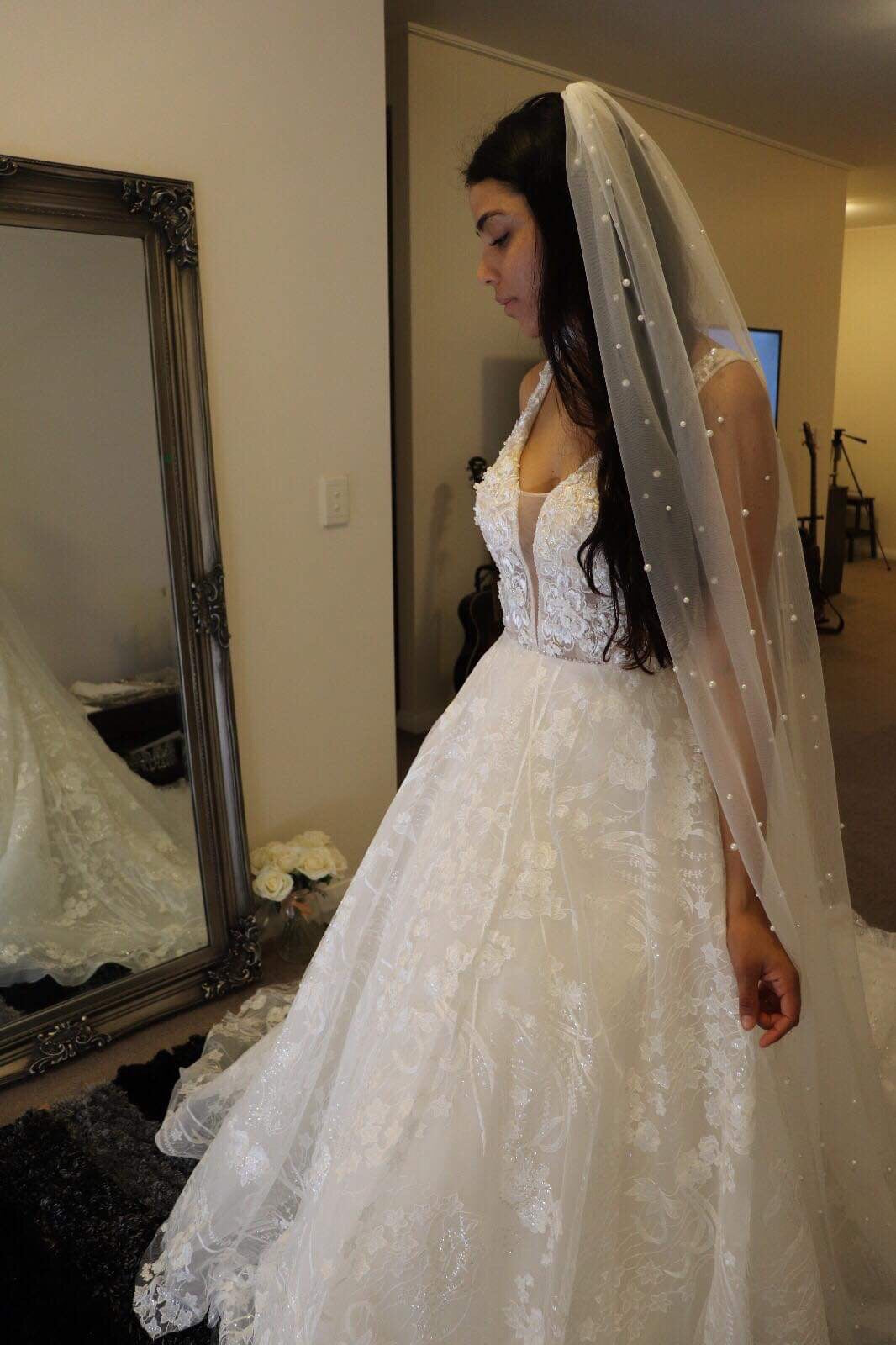 pearl wedding veil