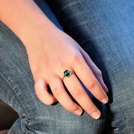Blue Topaz and Tsavorite Garnet Radiance Ring