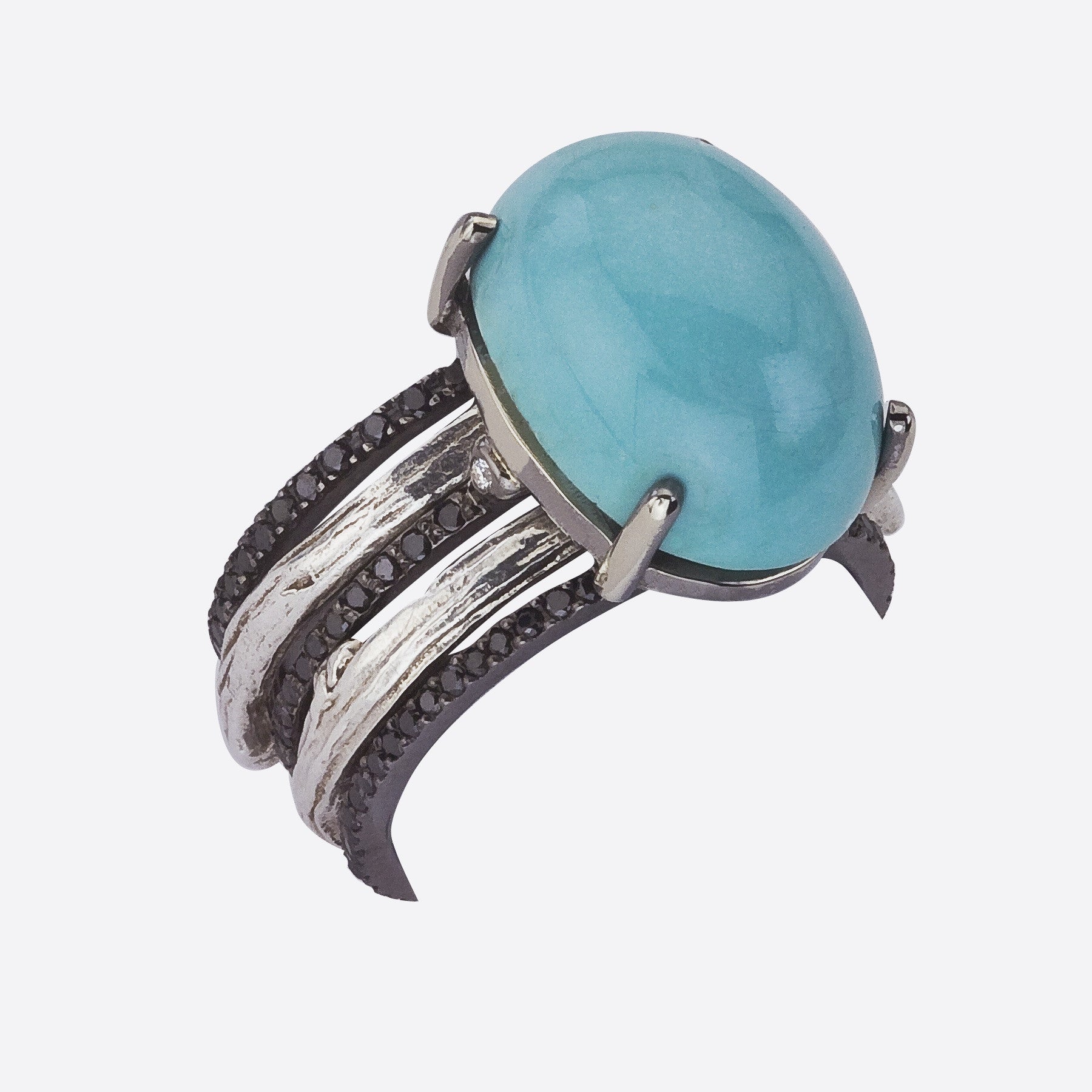 Custom Order - Turquoise and Black Diamond Ring