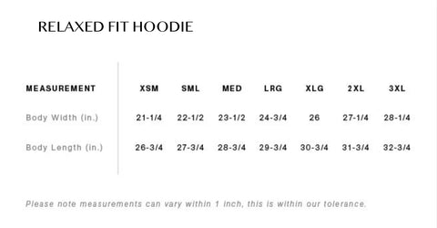 Relaxed Fit Hoodie Measurements