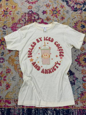 Fueled By Iced Coffee and Anxiety Tshirt - Aero Boutique 