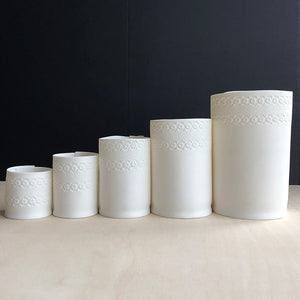 Handmade Porcelain Tea Light Holder Collection With Vintage Lace Imprint Unglazed Handcrafted Ceramics