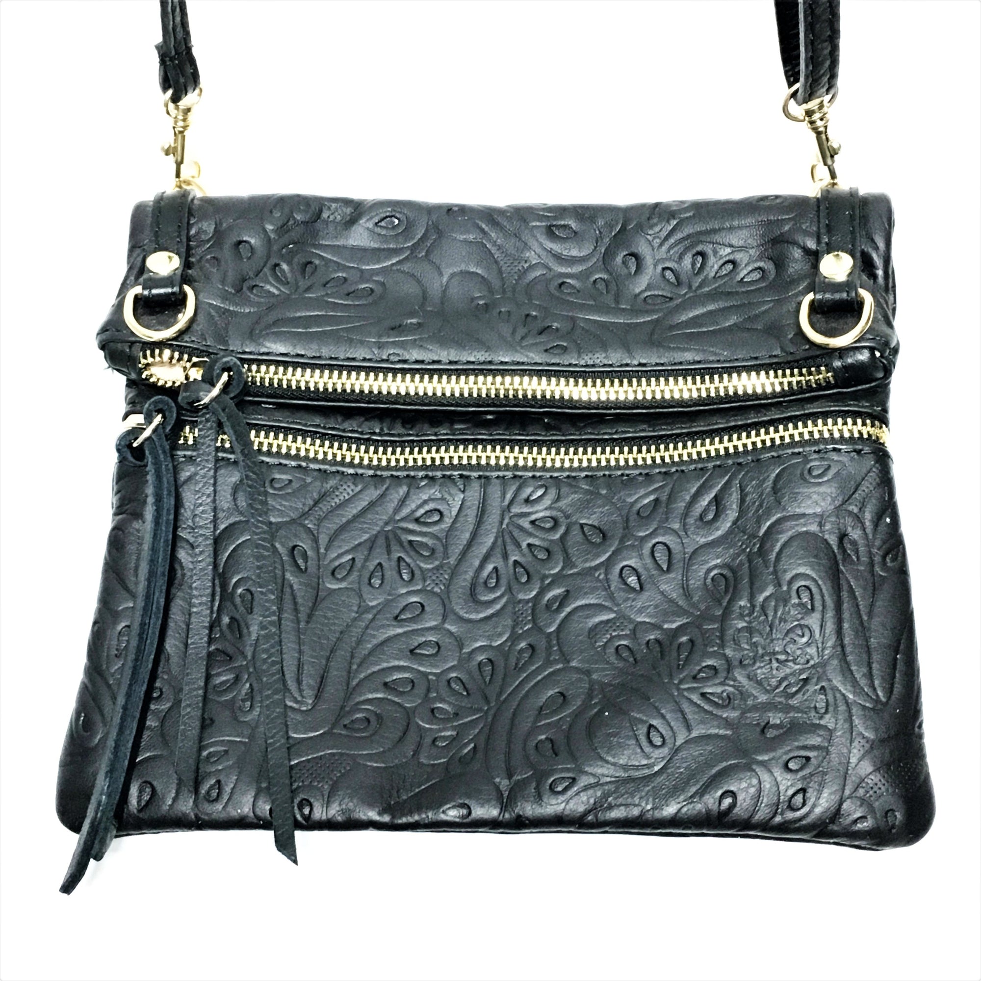 black tooled leather purse