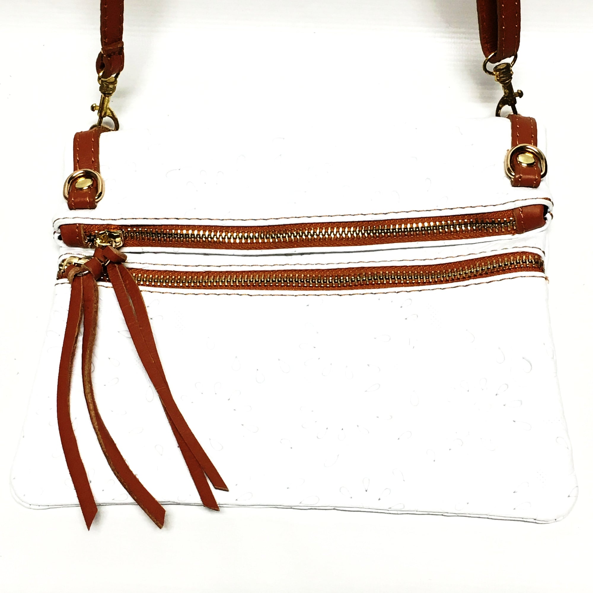 white leather purse