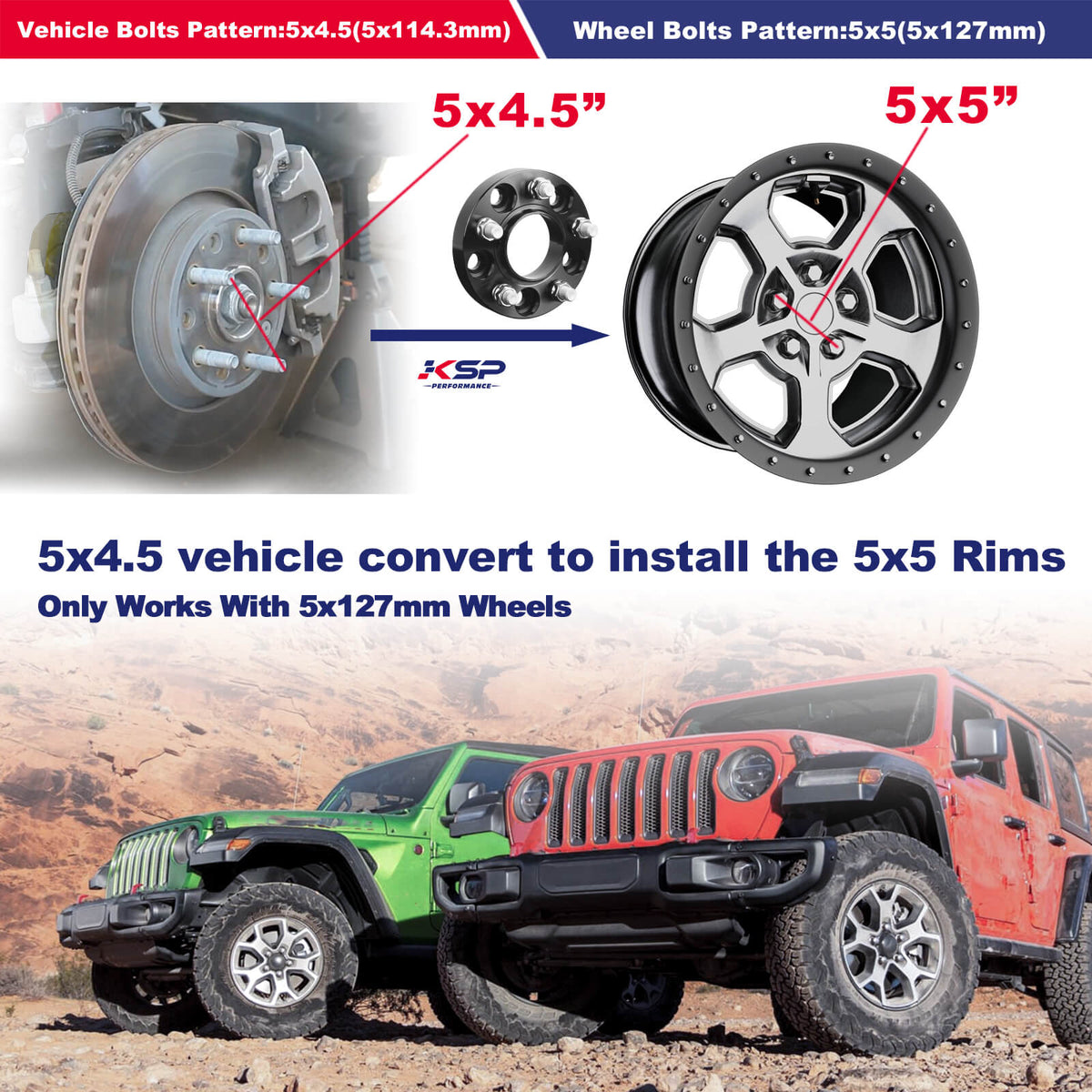 ''  to 5x5 Wheel Adapters - Jeep JK/WJ/Dodge - KSP Performance