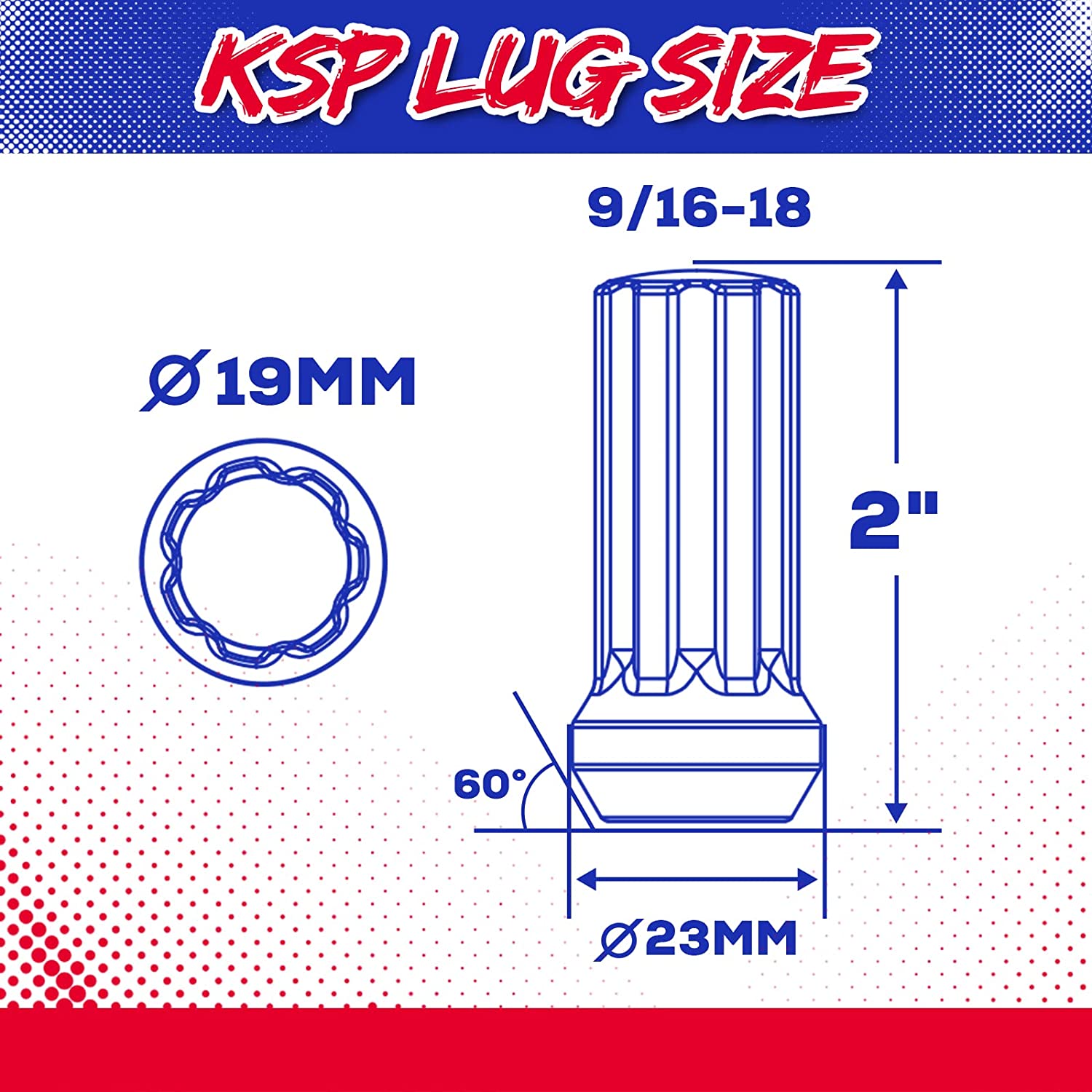 KSP Spike Lug Nuts 9/16-18 32pcs+1key Chrome Cone Seat For Ford Dodge