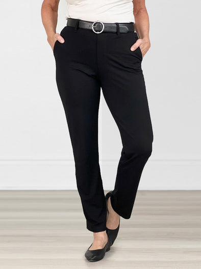 Jules Ribbed Modal Mid-Rise Foldover Flared Trousers in Black