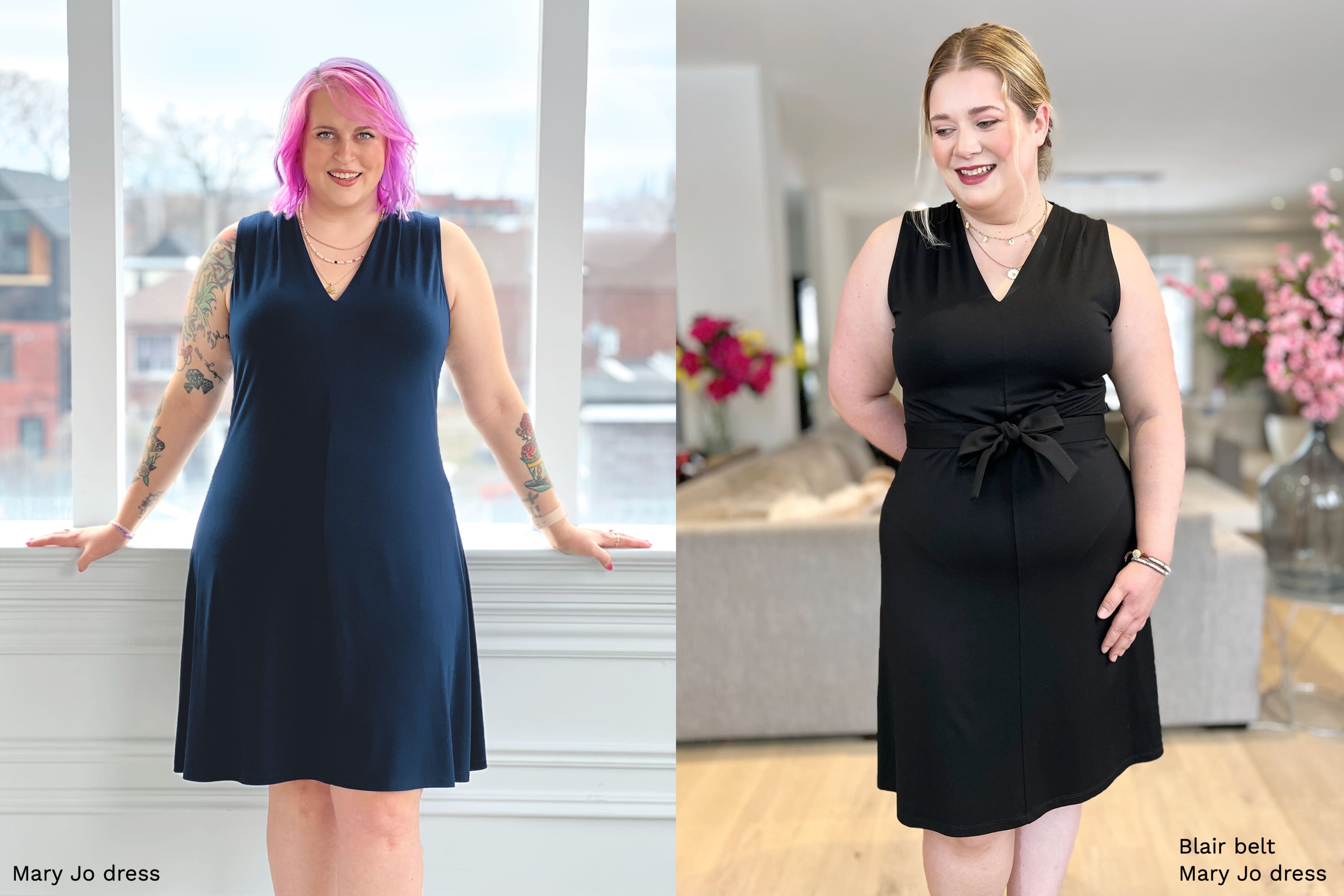 Two women wearing the same Miik dress differently