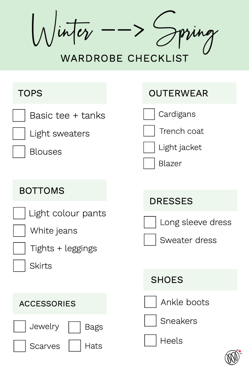 Winter to spring transitional clothes checklist