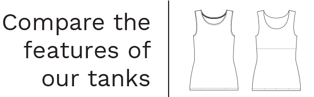 Compare the features of our tank tops: showing the differences between Miik's Shandra tank and Amina tank