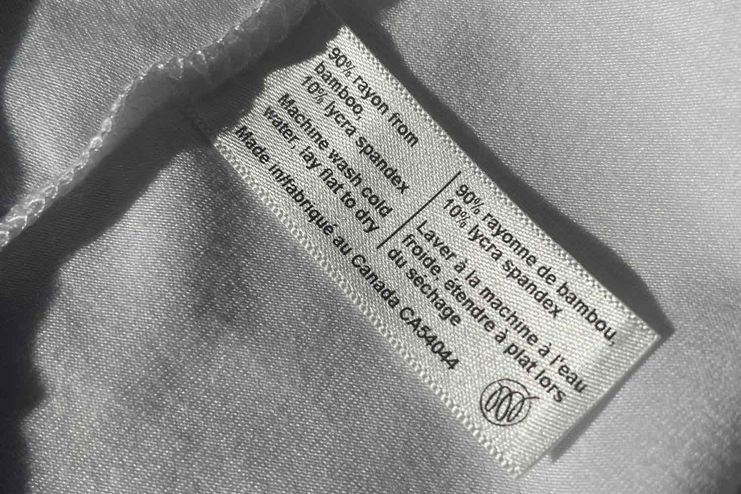 A product label with all fabric information showing fabric details and wash instructions