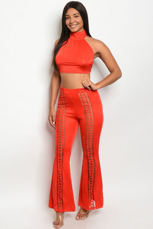 red top and pants set