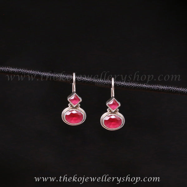 The Pahal Silver Gemstone Earrings-Red - KO Jewellery