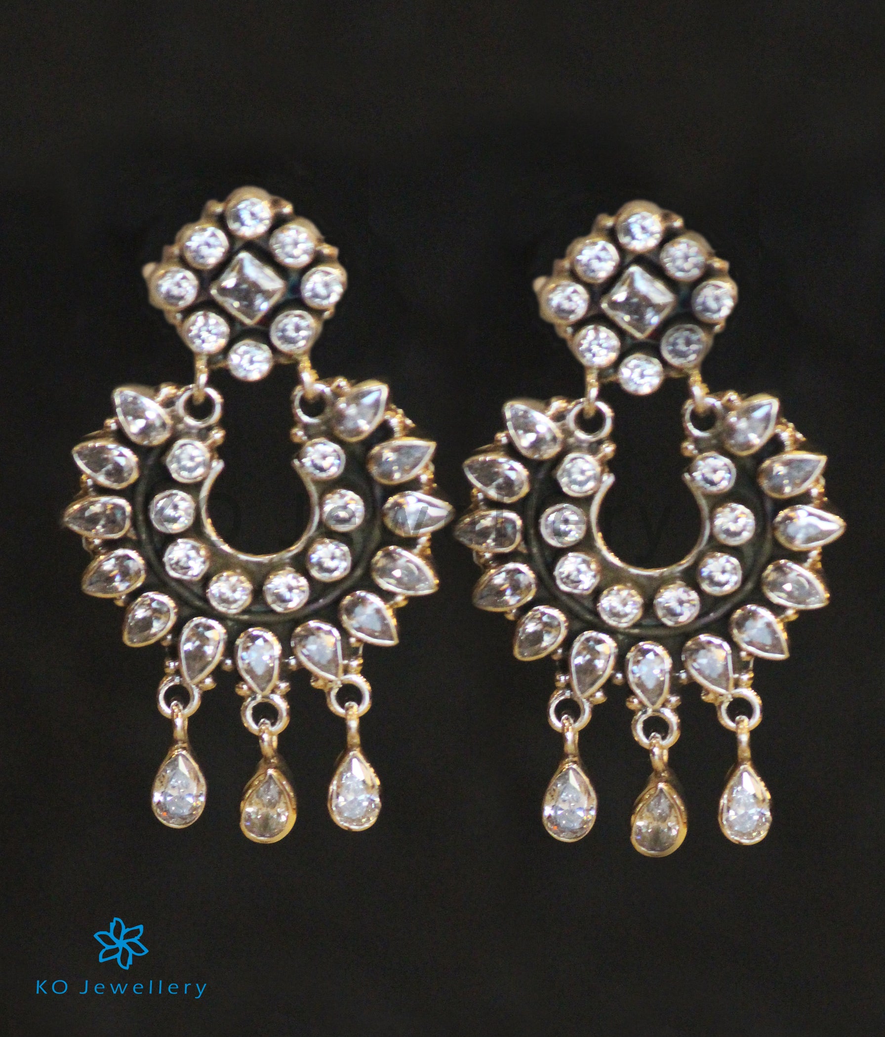 The Pranav Silver Gemstone Earrings(White) — KO Jewellery