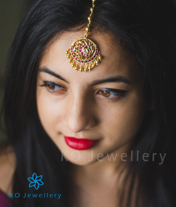 silver maang tikka with gold plated