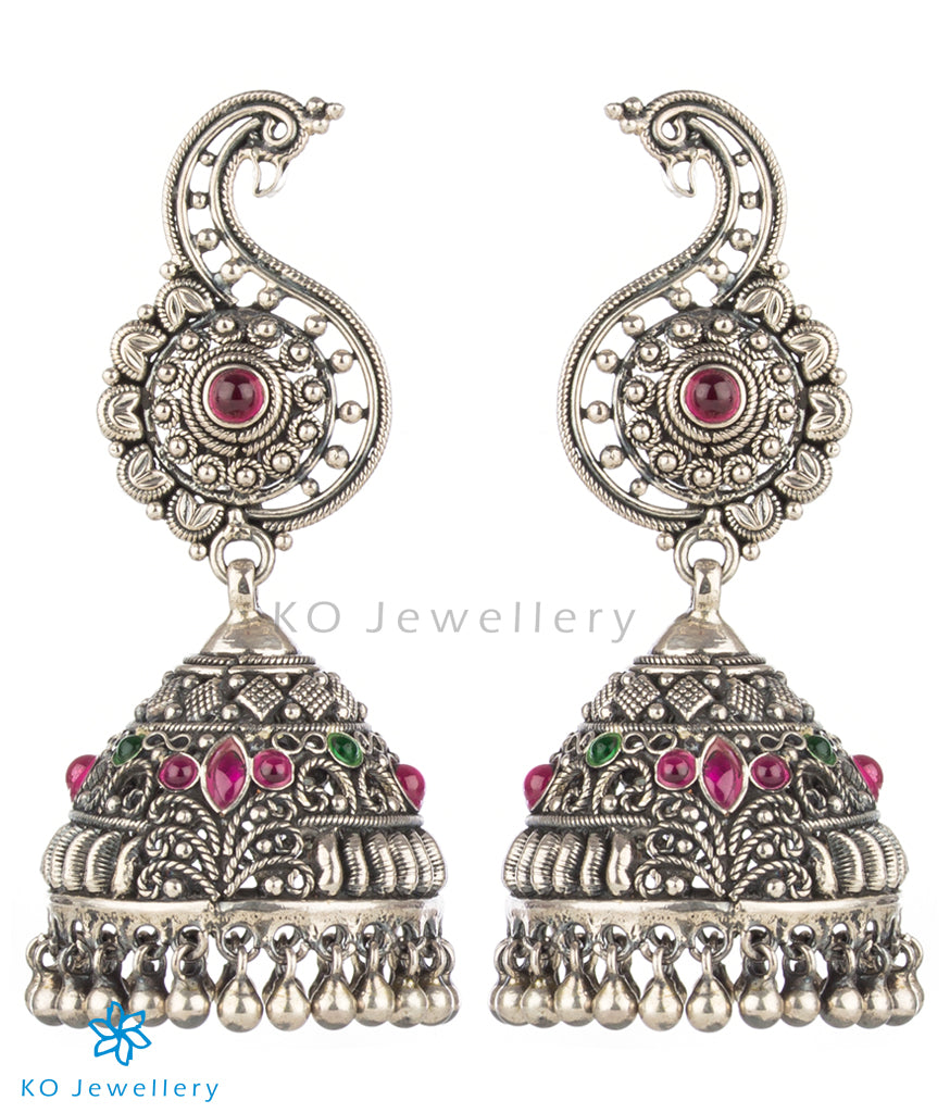 Vrsin silver peacock jhumka Oxidised 