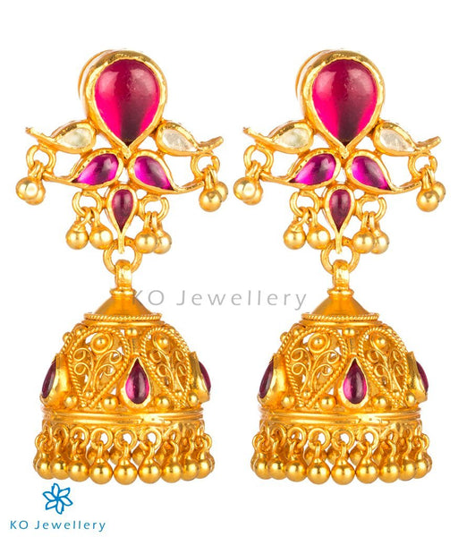 Gold Look Ruby Green Designer Long Jhumka