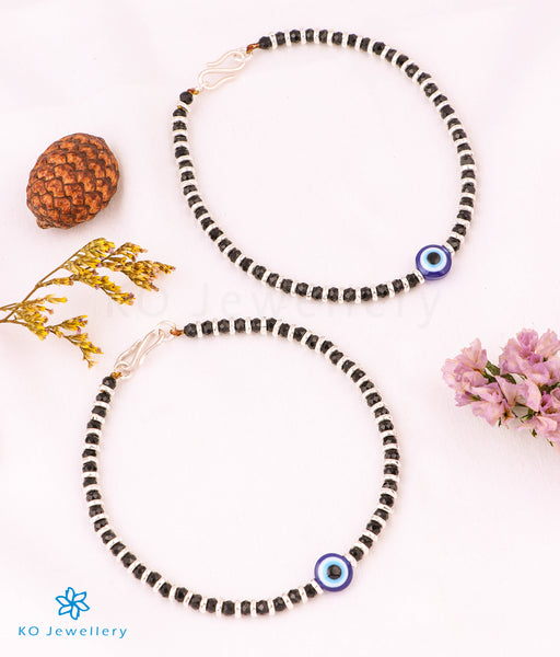 92.5 Silver Black Thread Evil Eye Anklet (Single) - Sanjay Jewellers