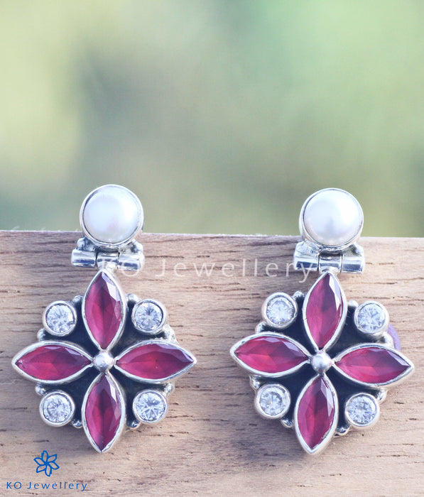 Red zircon earrings in floral design at KO online gemstone store