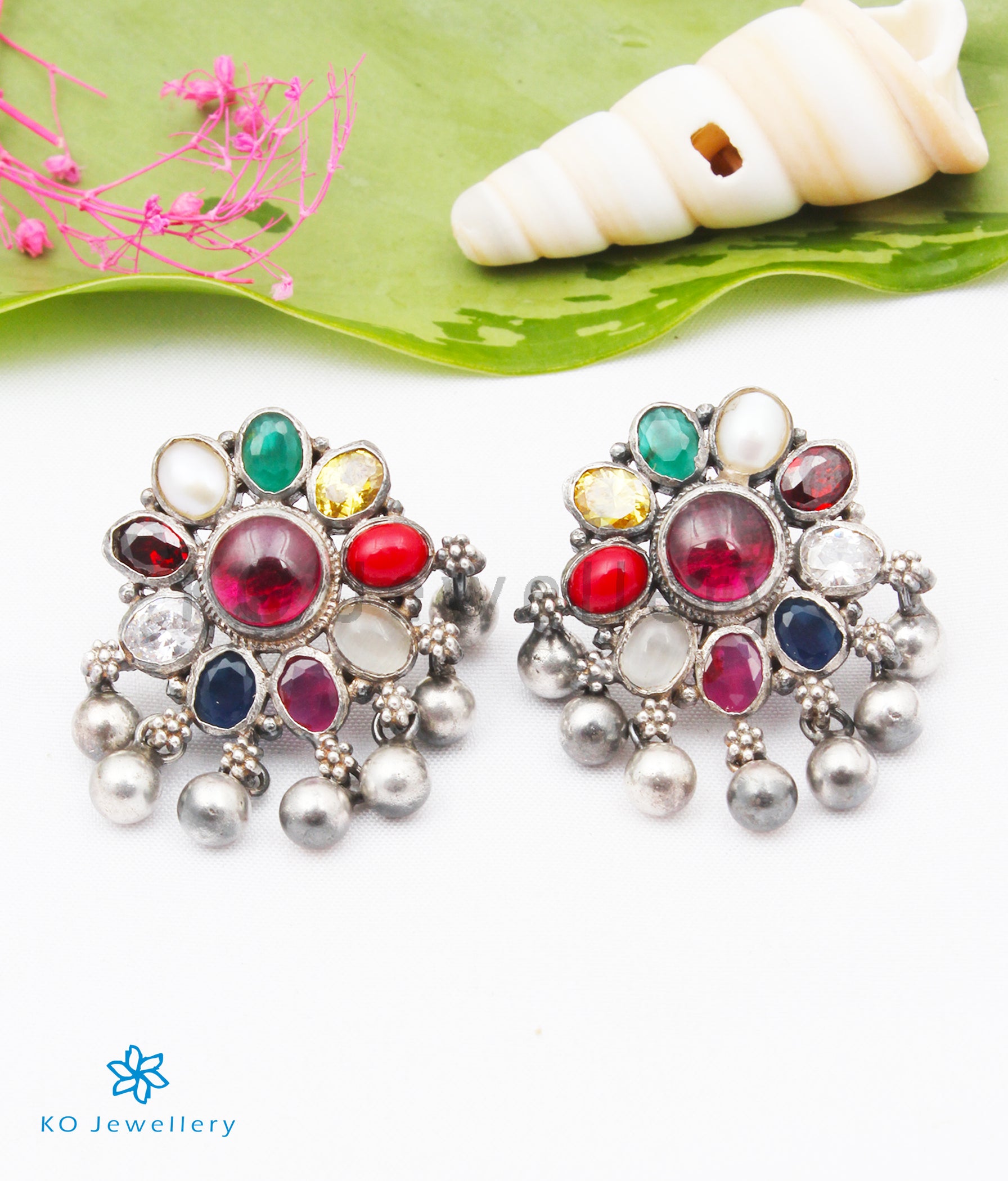 The Akshaya Silver Navratna Earrings -Buy Silver Gold Plated Jewellery ...