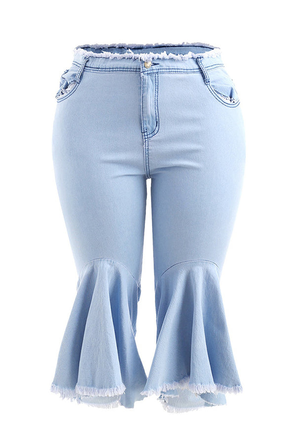 casual tassel design blue jeans