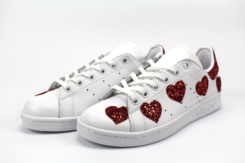 Adidas Stan Smith Personalizzate Cuori Glitter Rosso – Ballo Da Sola