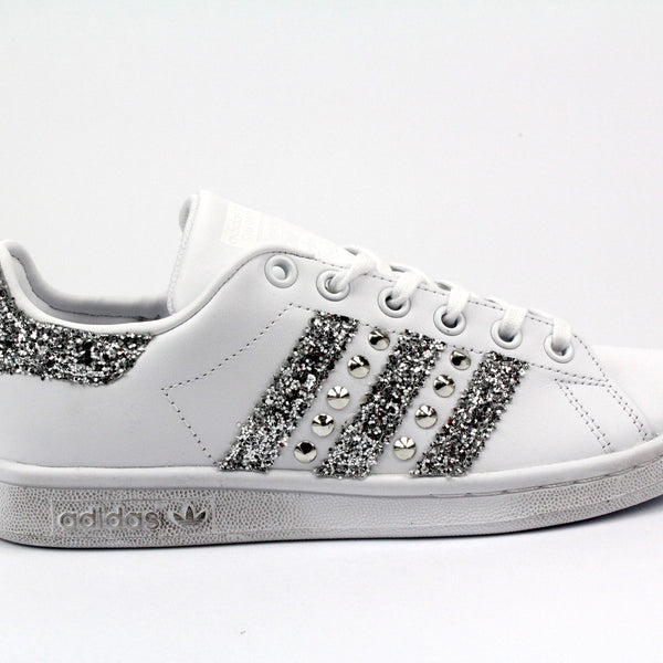 Adidas Stan Smith Personalizzate Silver Glitter \u0026 Borchie – Ballo Da Sola