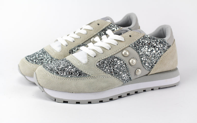 Saucony Jazz White Personalizzate Silver Glitter \u0026 Perle – Ballo Da Sola