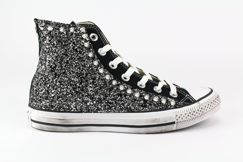 Converse All Star Personalizzate Glitter Black Silver e borchie – Ballo Da  Sola