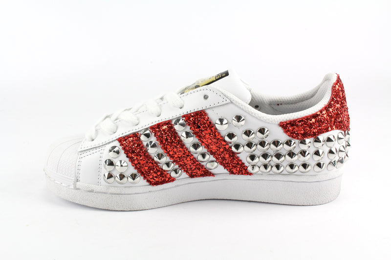 Adidas Superstar Personalizzate Total Borchie \u0026 Red Glitter – Ballo Da Sola