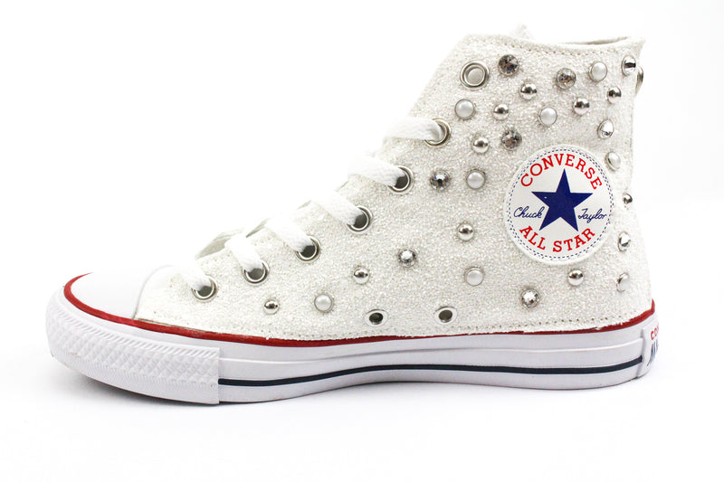 converse bianche strass testo