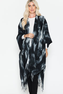 Tie-Dye Open Front Kimono with Fringe