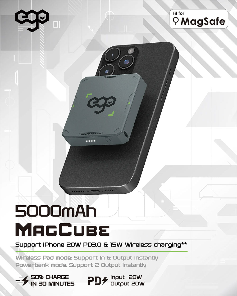 EGO | MAGCUBE 5000mAh Magsafe 外置充電器