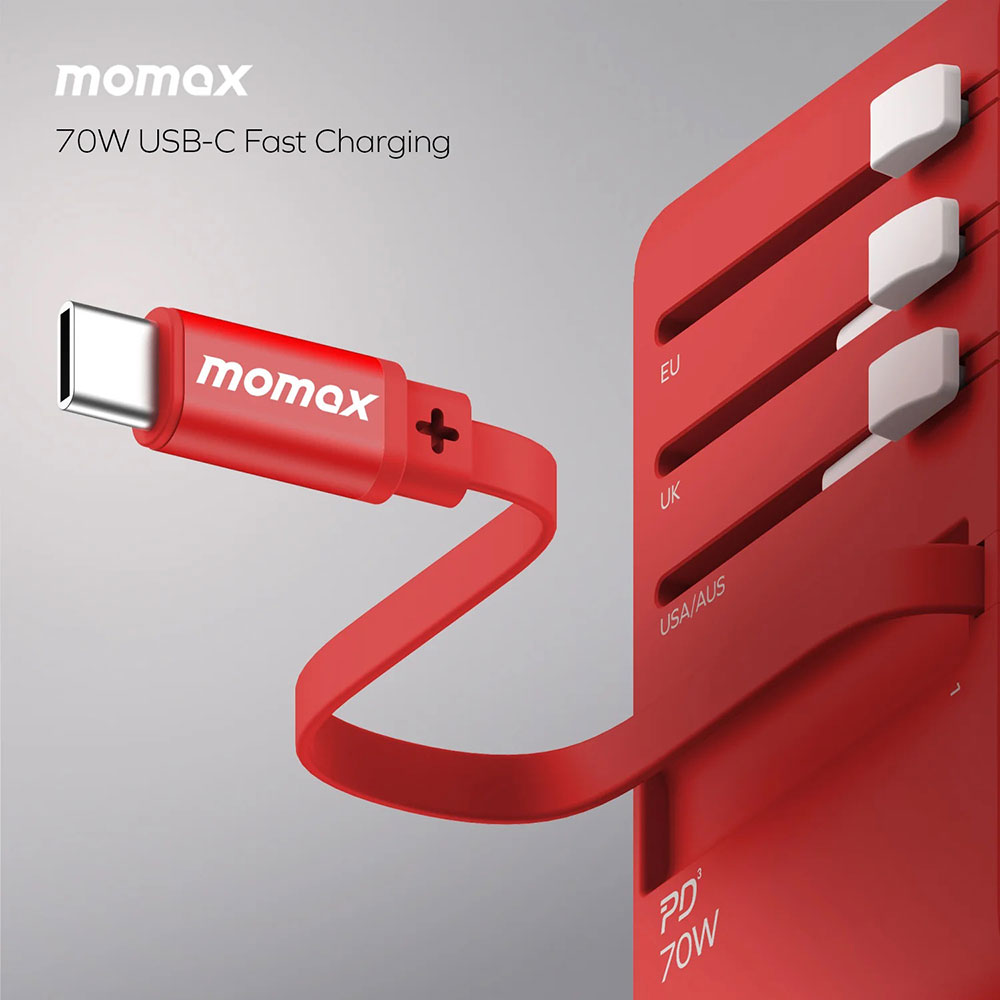 MOMAX | 70W GaN 3插口及 USB-C 充電線旅行插座 UA18