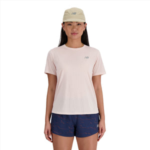 New Balance Women's Athletics T-Shirt Quartz Pink on model front view