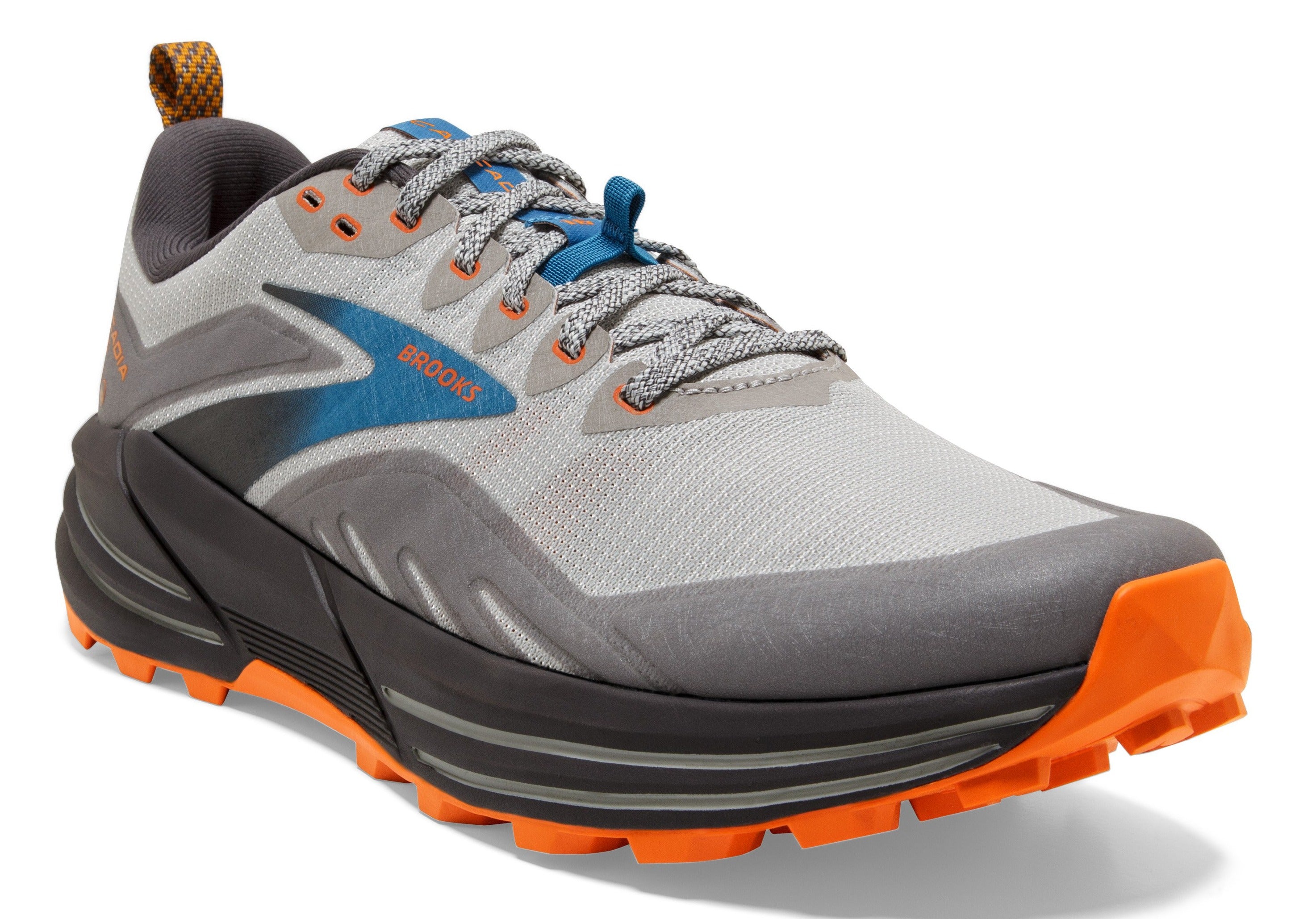  Brooks Men's Cascadia 16 Trail Running Shoe - Oyster  Mushroom/Alloy/Orange - 7 Medium