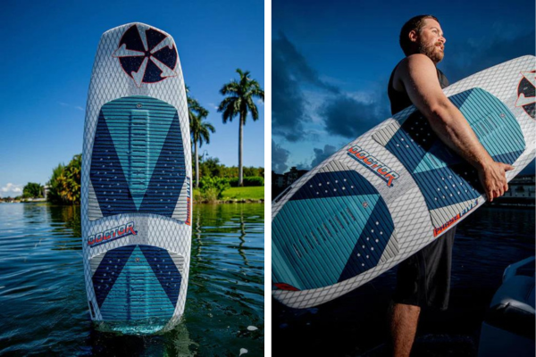 Man holding a Phase 5 Doctor wakesurf board