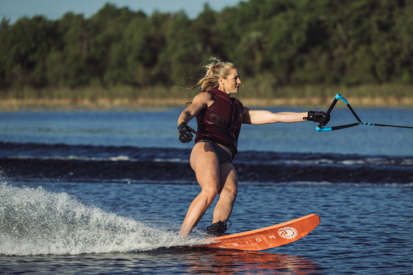 Woman riding a Radar session water ski