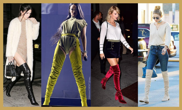 Celebrity Inspirations over the kbnee boots, taylor swift, rihanna, kendel jenner, gigi hadid