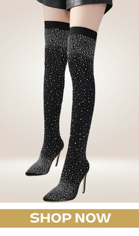 Glitter High Heels Black Over The Knee Boots
