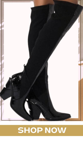 Over The Knee Stretch High Heel Boots - Black