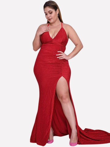 Places To See Glitter Bodycon Plus Size Red Dress