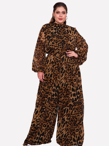 Plus Size Curvy Leopard Print Chiffon Crop Top