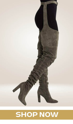 Rihanna Green Over-the-Knee Suede Boots