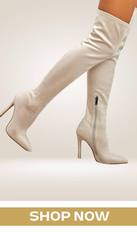 White Over The Knee High Heel Boots