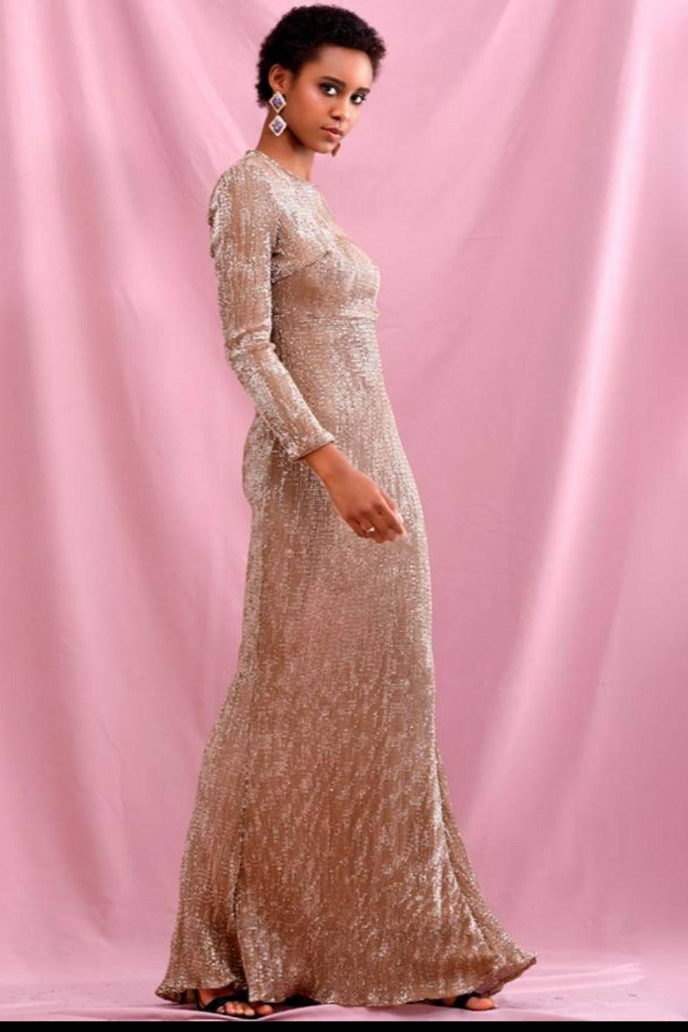 Chloe RoseGold Sequin Dress - RoseGold  Long sleeve maxi dress, Sequin  dress, Plus size formal dresses