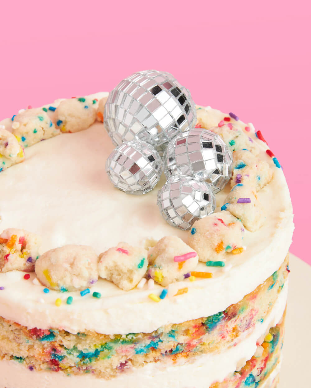 Pink Disco Topper - 4 disco ball cake toppers